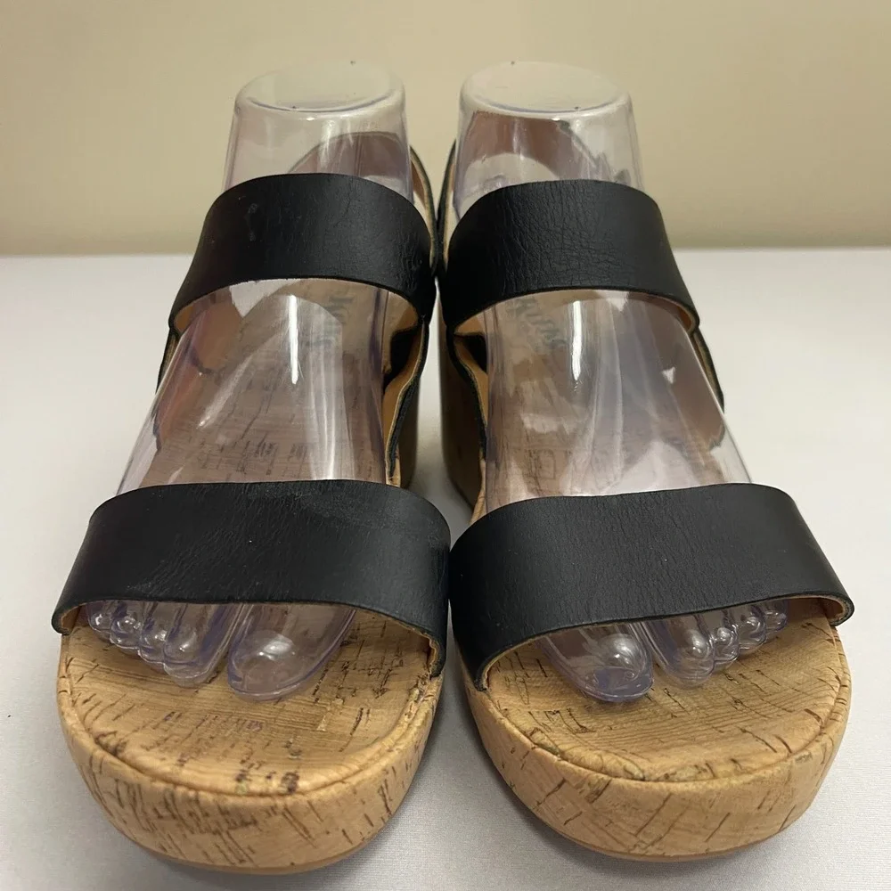 Korks Kork Ease Austin Platform Wedge Sandals Black Leather Ankle Strap Size 9 - Picture 2 of 9